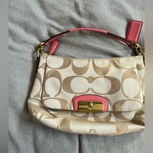 Coach Kristin Signature Convertible Hobo Bag in beige and pink